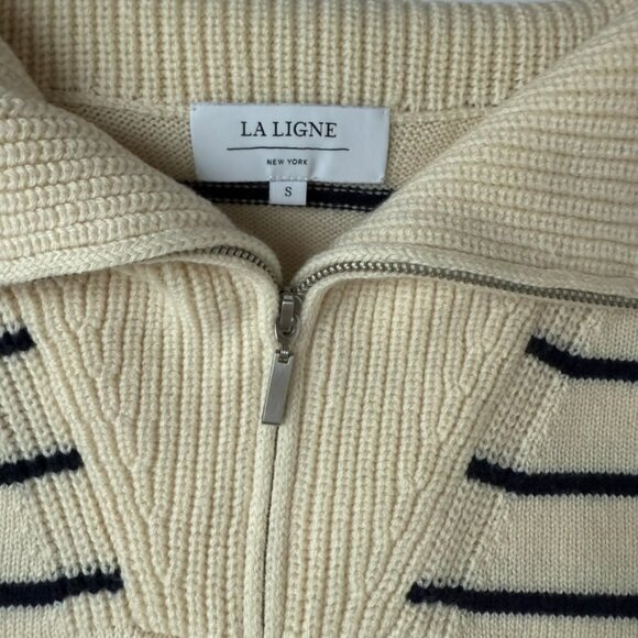 La Ligne Bastien Merino Wool Striped Quarter Zip Sweater Small - Picture 3 of 5